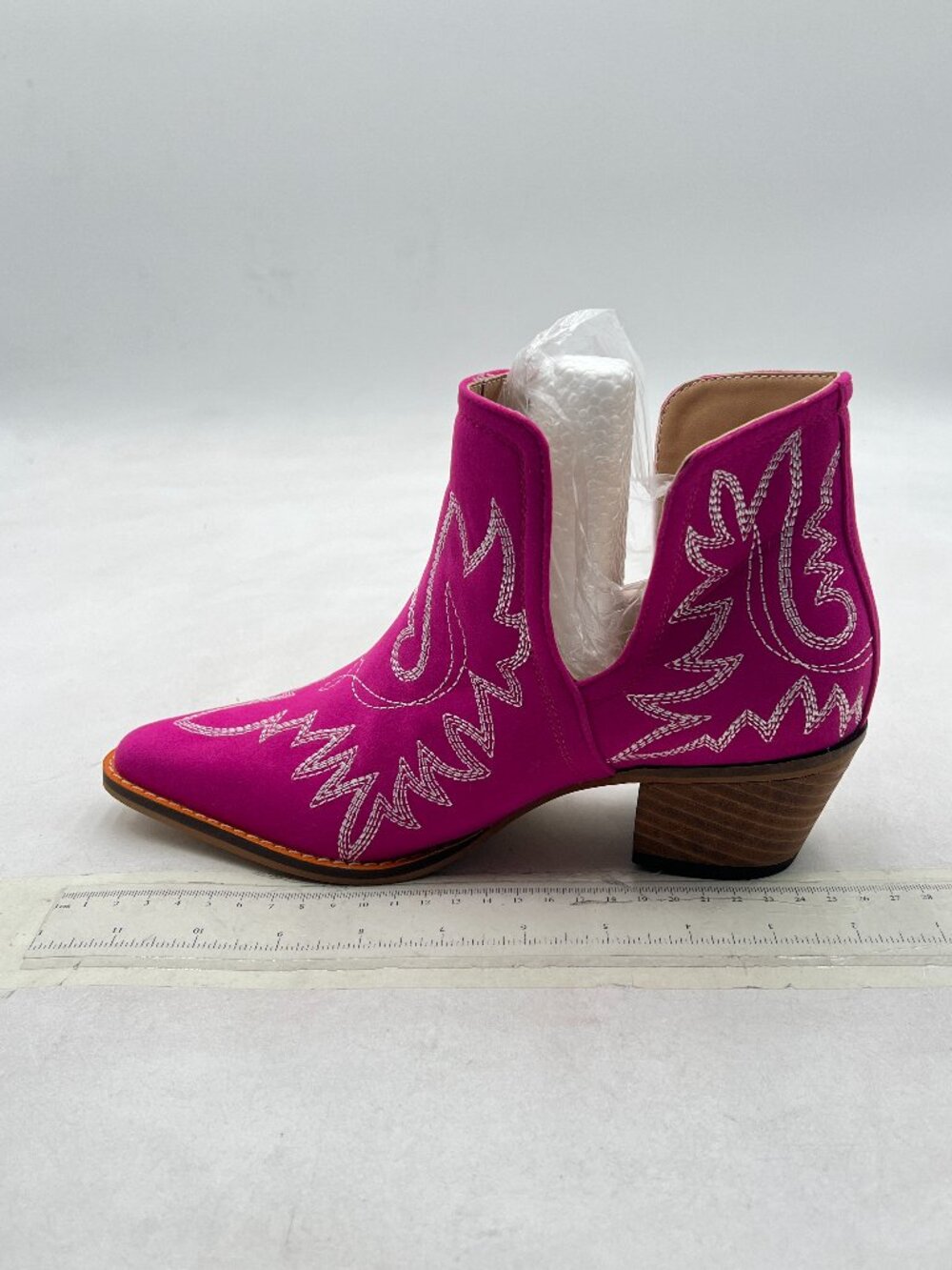 Hot Pink Women's Low Heeled Ankle Boots Faux Suede Cowboy Booties Cutout Shoes